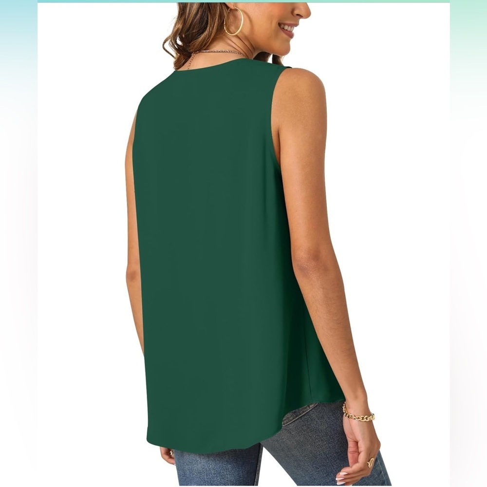 Ladies Summer Tops, Dressy Chiffon Blouses V Neck Sleeveless Tunic Tops XL - Picture 2 of 3